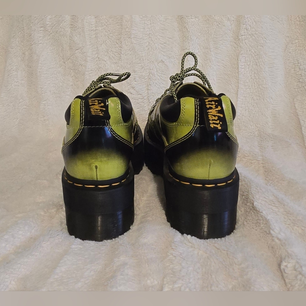 Dr. Marten 5-Eye Max Distressed Leather Platform Shoes in Lime Green Arcadia - Picture 4 of 11